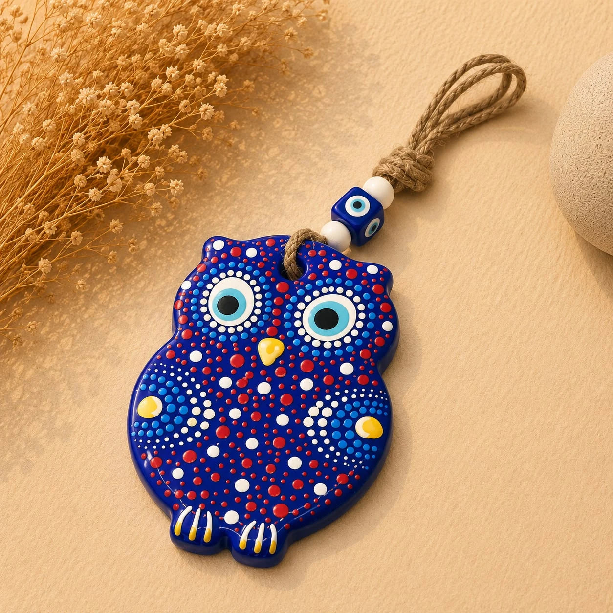 Búho Pintado; Búho Pintado como pieza decorativa de inspiración turca, con detalles visibles en su diseño