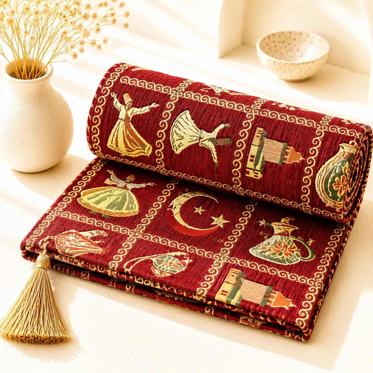 Mantón Tradicional; Mantón Tradicional con motivos textiles visibles y terminación decorativa