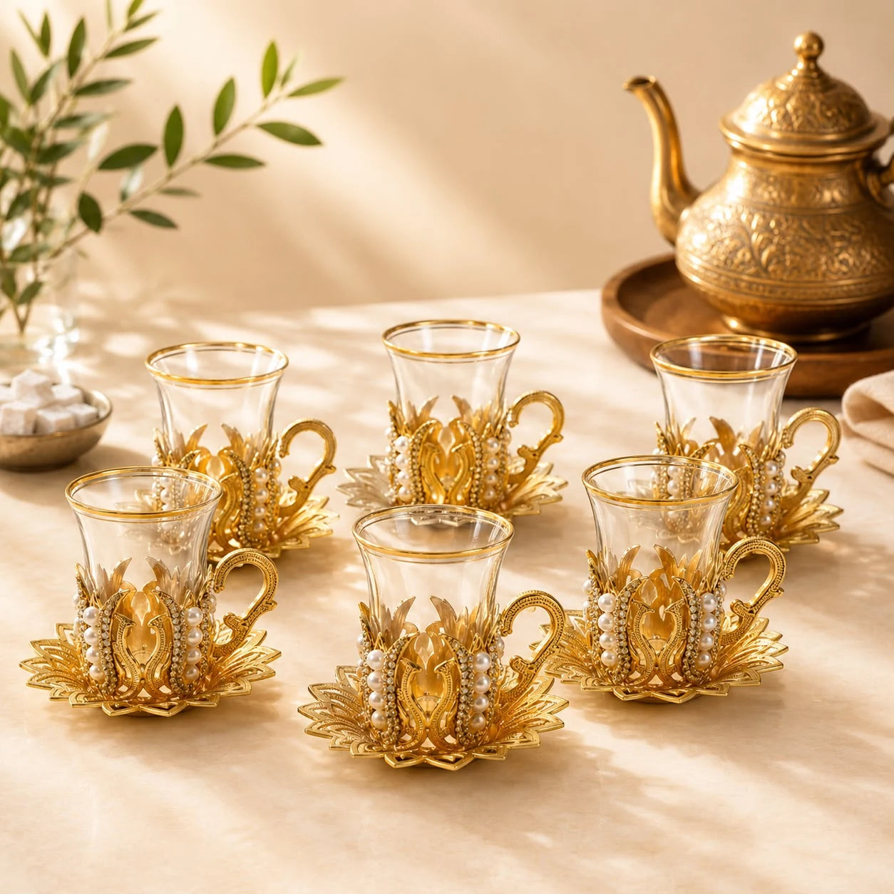 Juego de té Perlas; Juego de té Perlas con detalles visibles que realzan su presencia en la mesa o el hogar