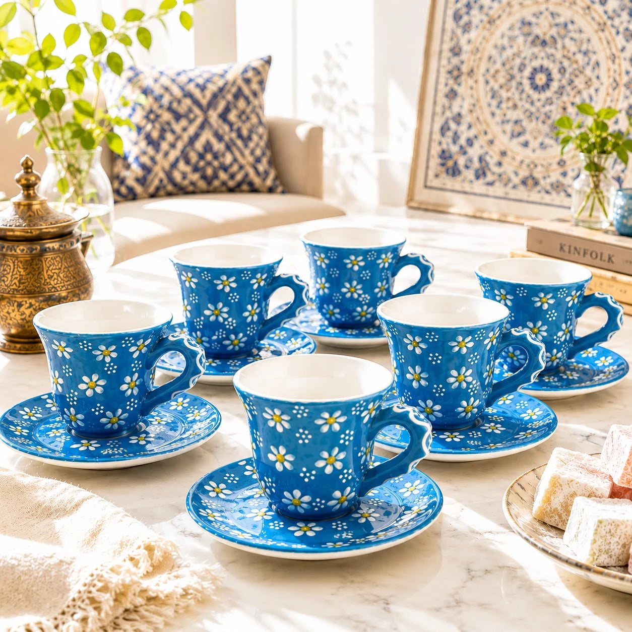 Juego de café Cerámica; Juego de café Cerámica con detalles visibles que realzan su presencia en la mesa o el hogar