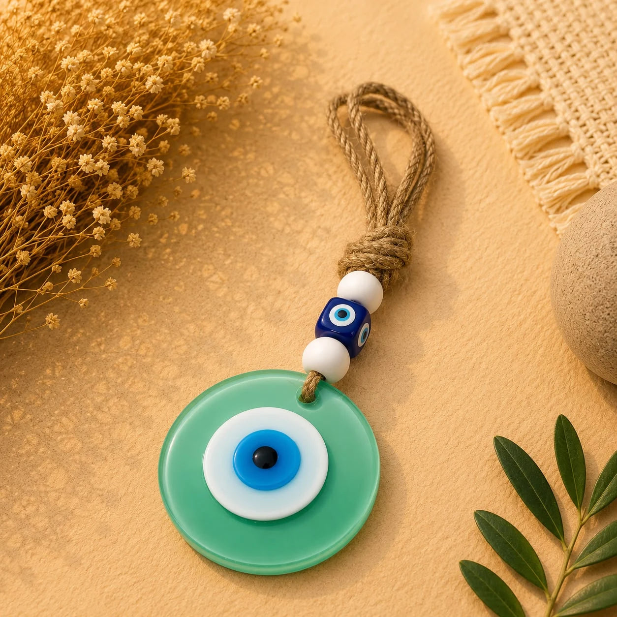 Ojo turco Verde agua; Ojo turco Verde agua como pieza decorativa de inspiración turca, con detalles visibles en su diseño