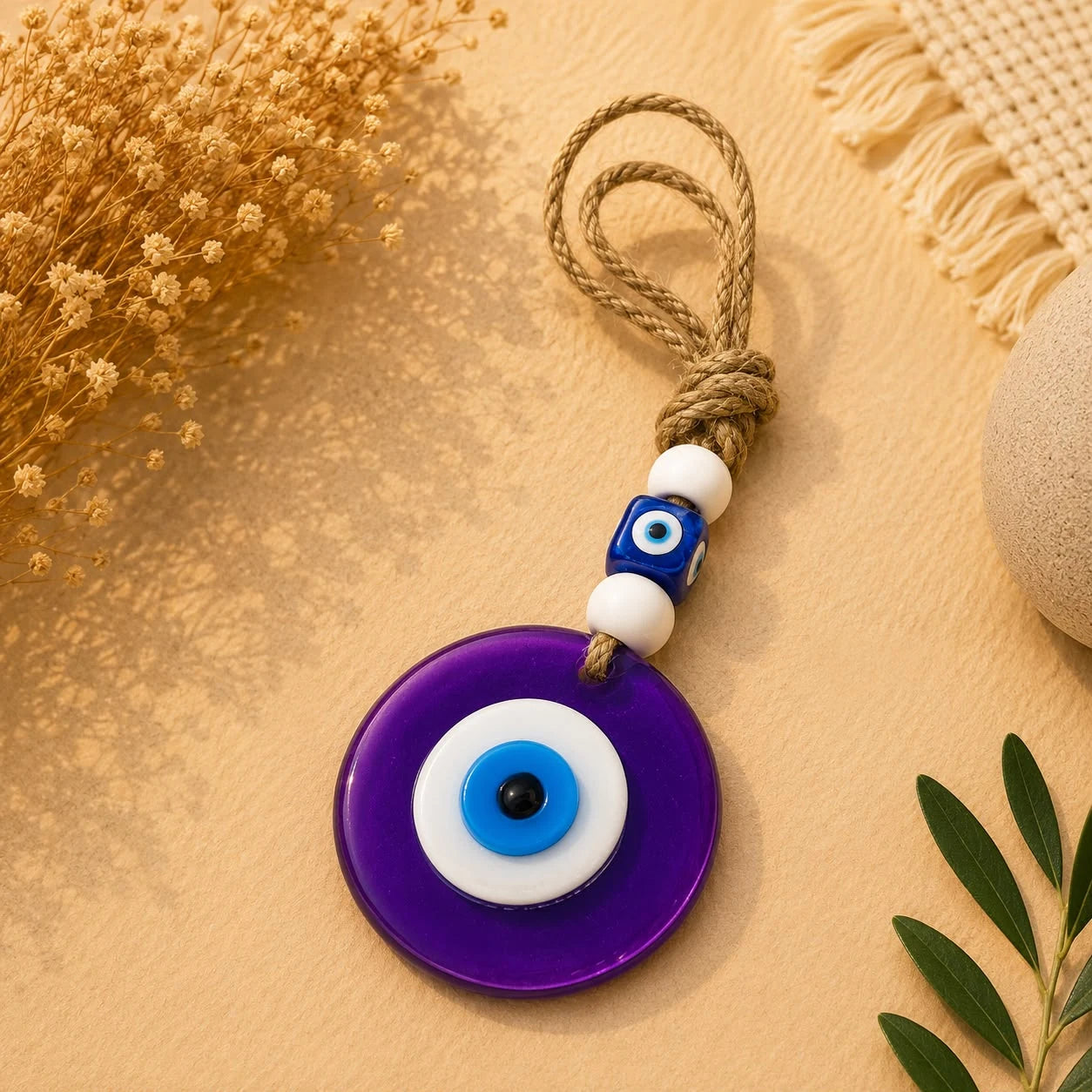 Ojo turco violeta; Ojo turco violeta como pieza decorativa de inspiración turca, con detalles visibles en su diseño