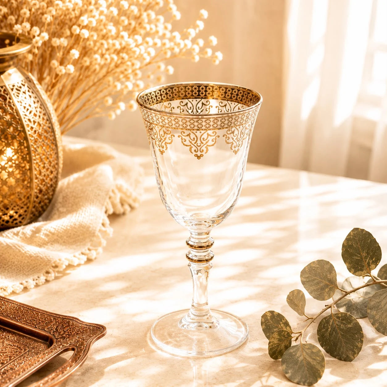 Copa Cristal Swarovski Dorada; Copa Cristal Swarovski Dorada con detalles visibles que realzan su presencia en la mesa o el hogar