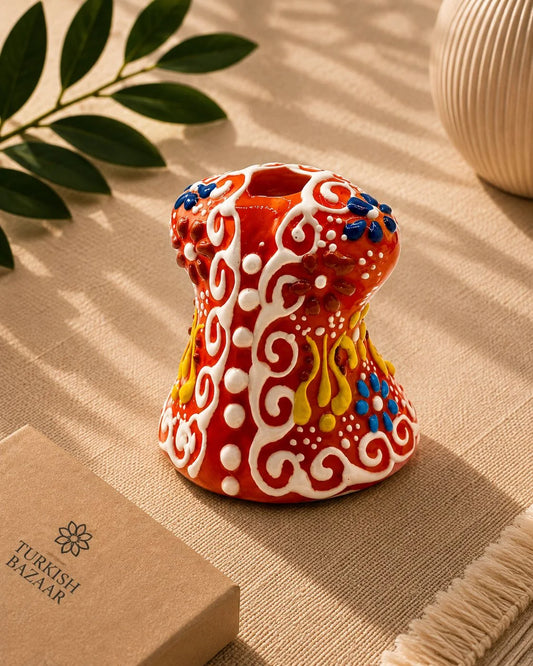 Kaftán decorativo de cerámica pintado a mano color naranja