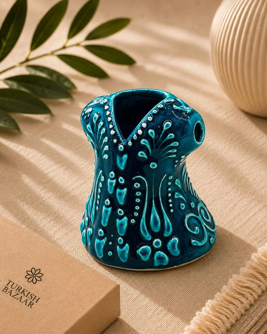 Kaftán decorativo de cerámica pintado a mano color turquesa
