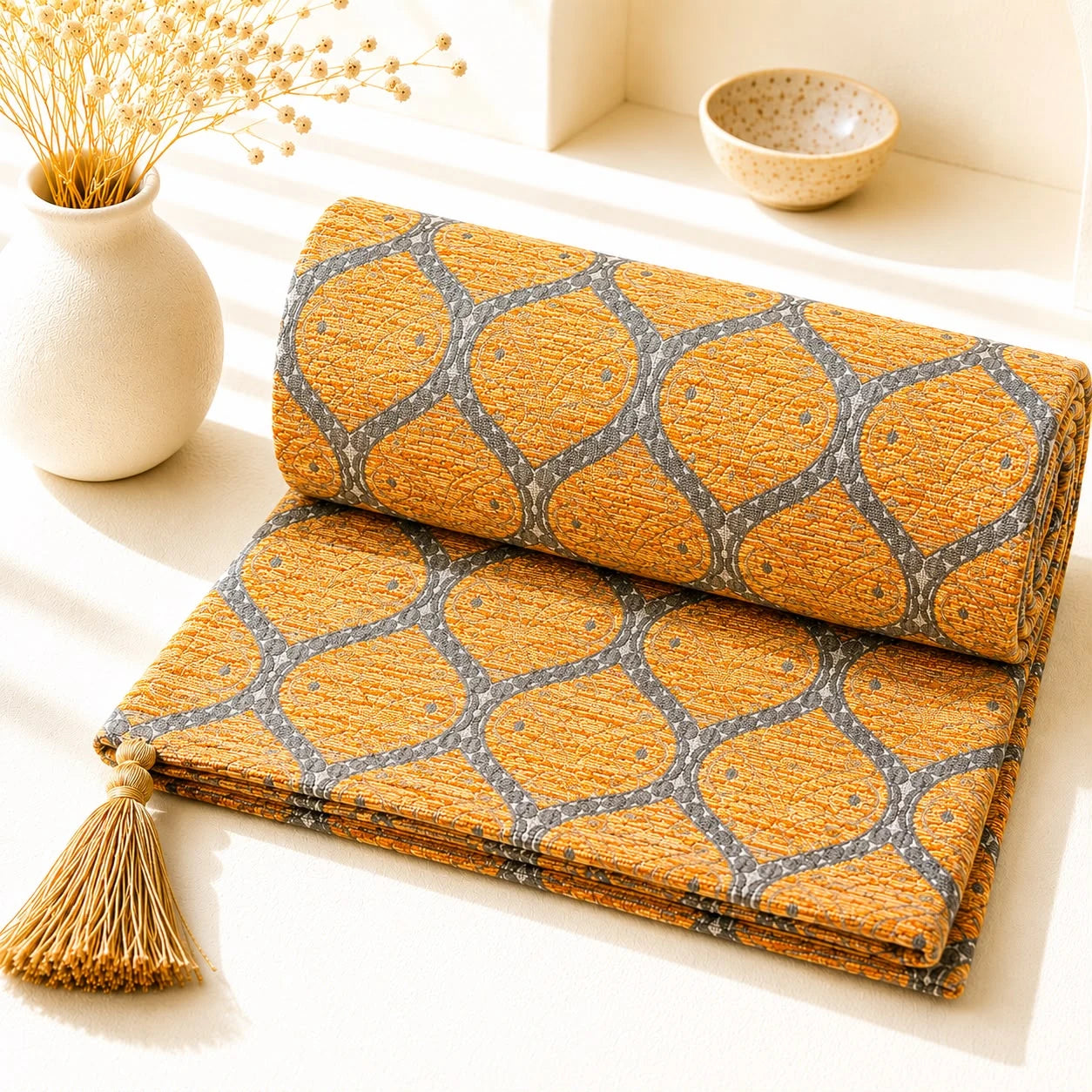 Mantón Royal; Mantón Royal con motivos textiles visibles y terminación decorativa