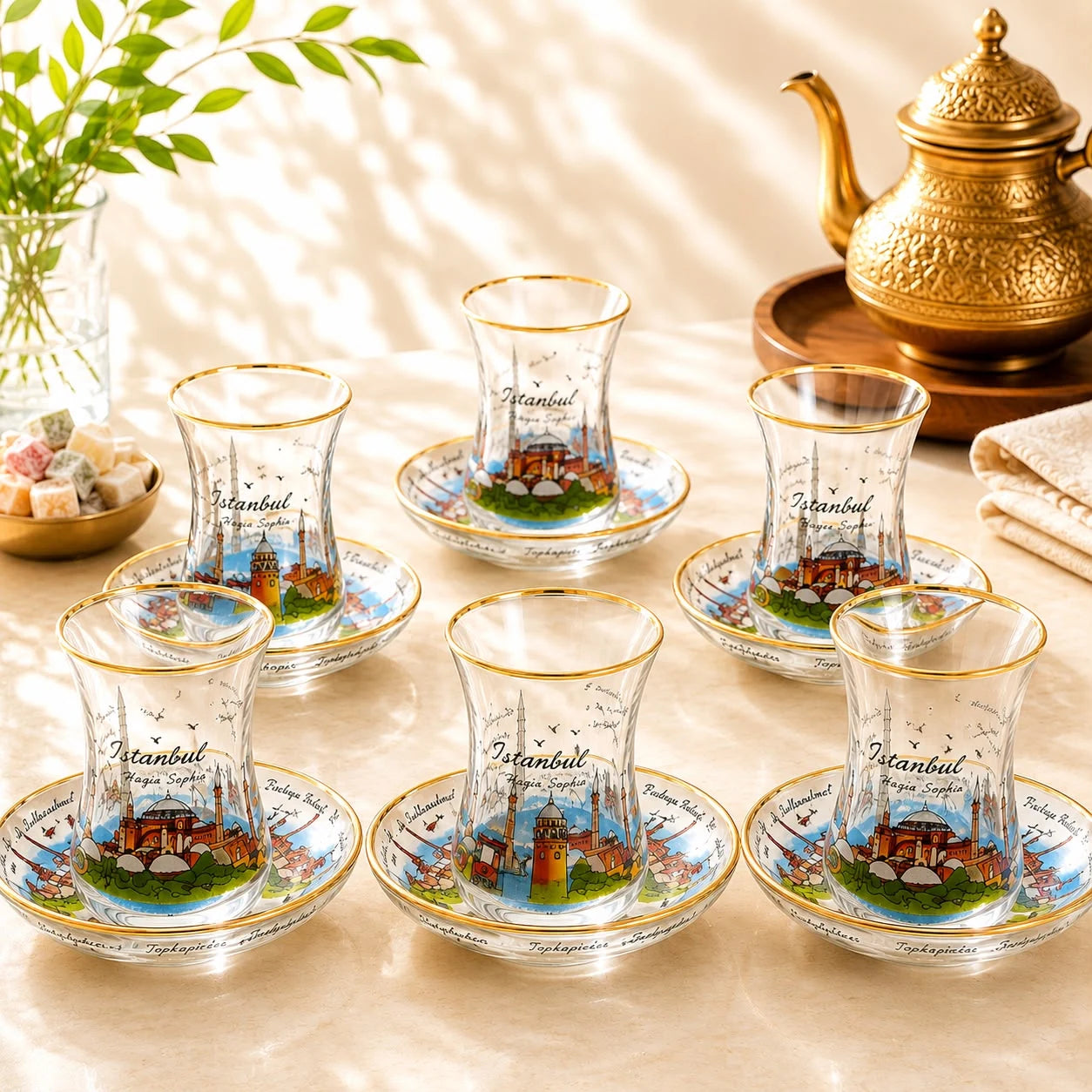 Juego de té Estambul; Juego de té Estambul con detalles visibles que realzan su presencia en la mesa o el hogar