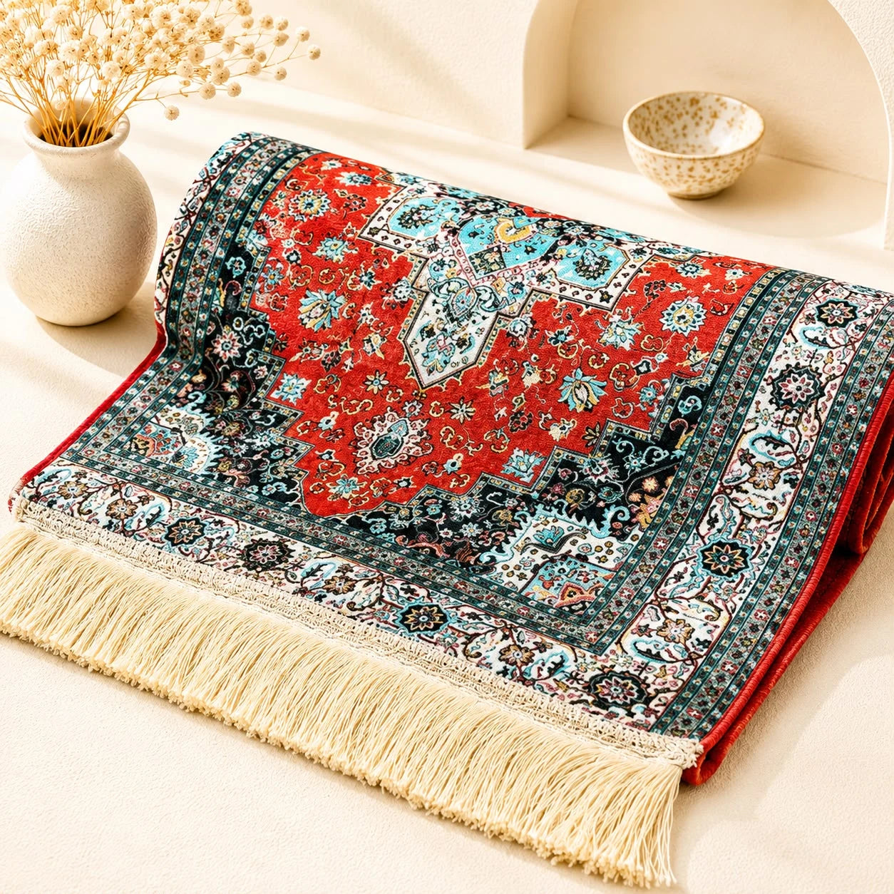 Carpeta de terciopelo medallón esmeralda; Carpeta de terciopelo medallón esmeralda con motivos textiles visibles y terminación decorativa