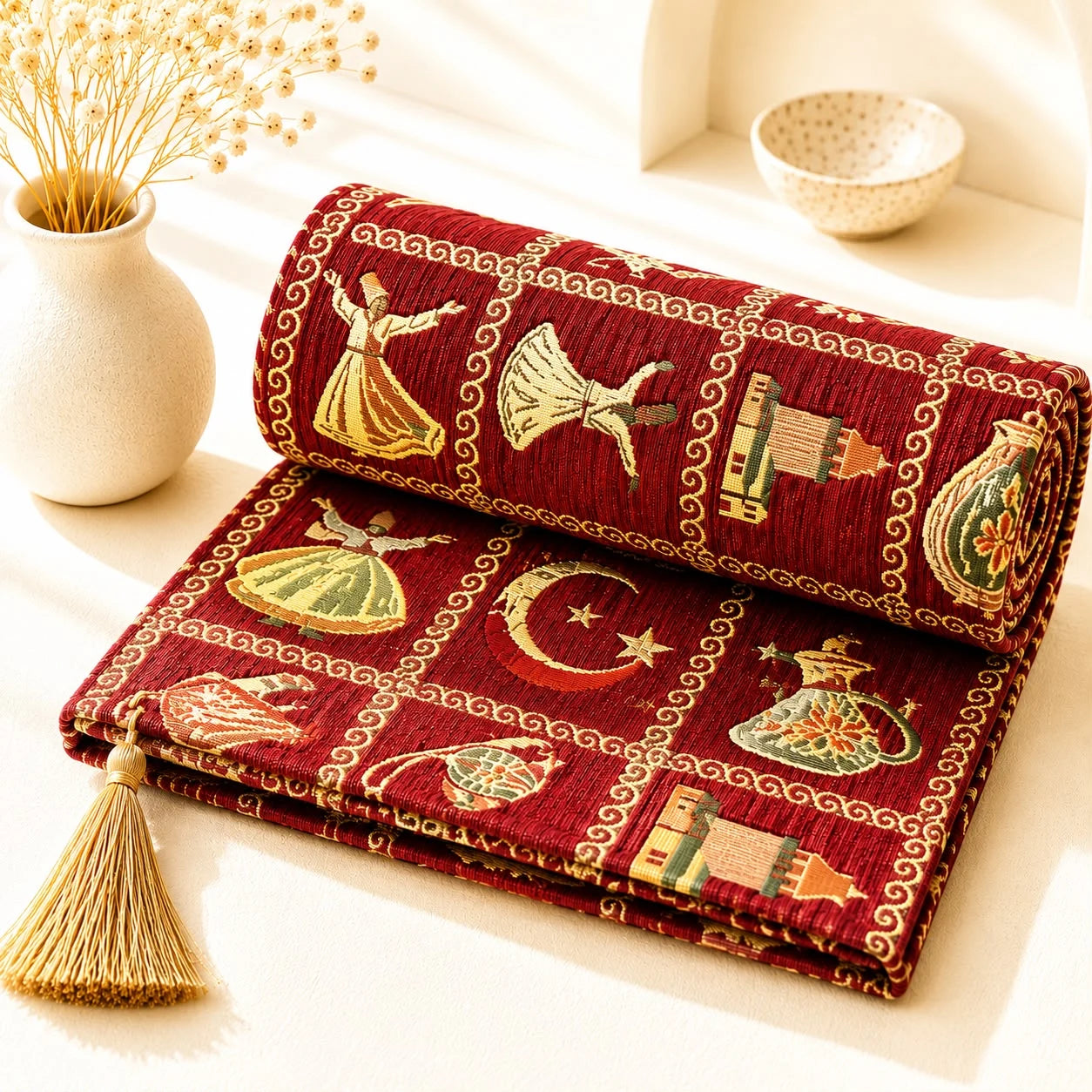 Mantón Tradicional; Mantón Tradicional con motivos textiles visibles y terminación decorativa